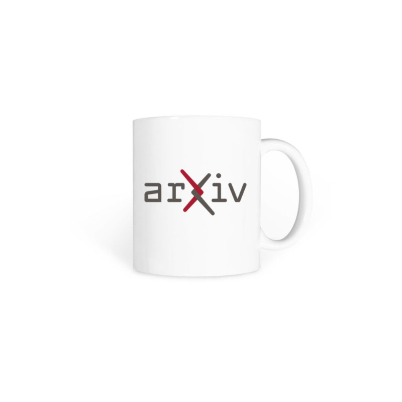 The arXiv logo on a white mug