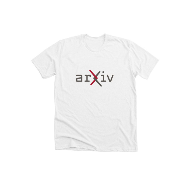 the arXiv logo on a white tshirt
